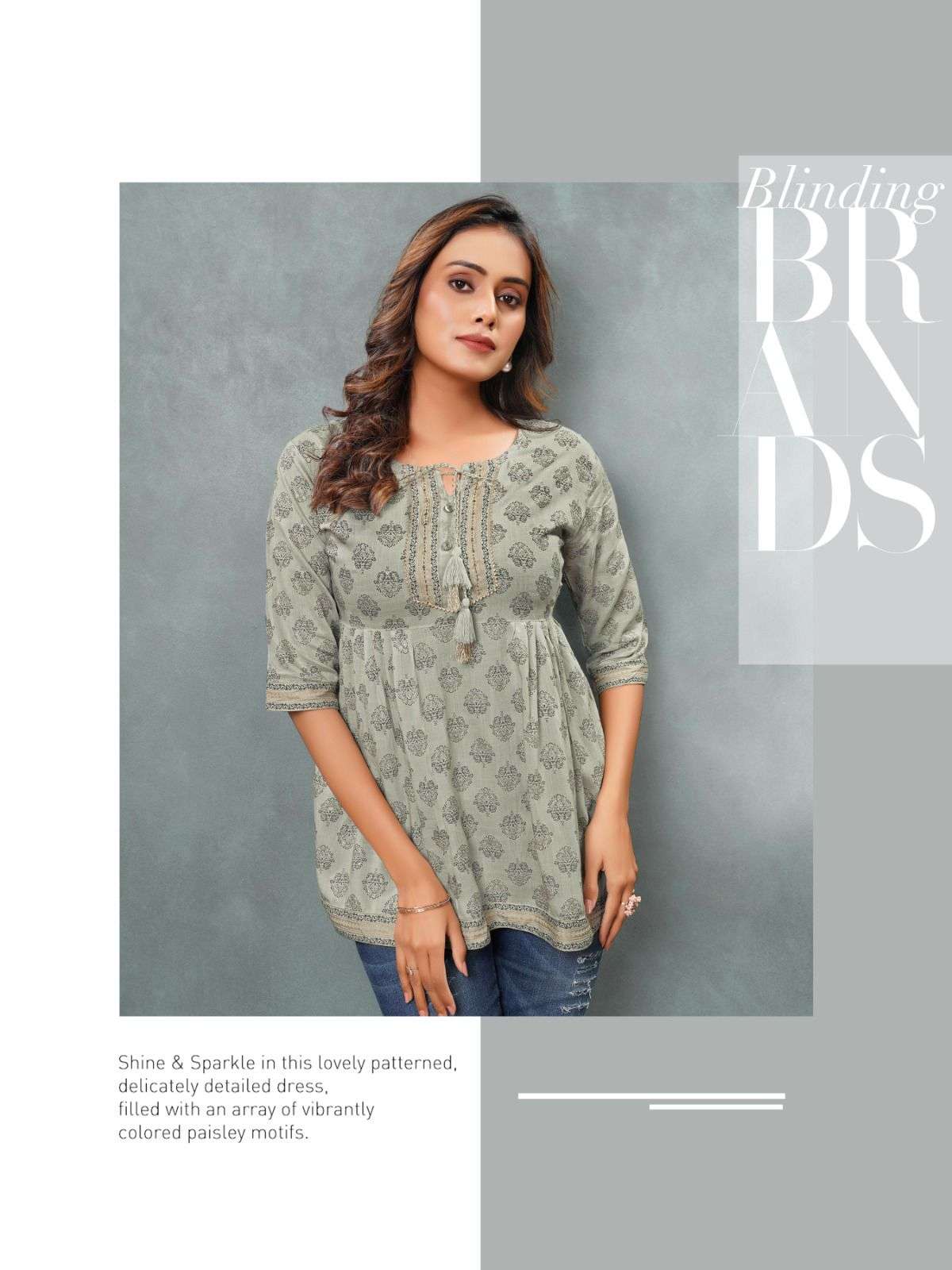 MAYRA RAYON SLUB DESIGNER SHORT KURTAS WITH STYLISH PRINTS ANDHANDWORK BY HARITAGE BRAND 1003 C